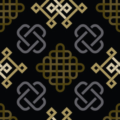 illustration of traditional symbol and ornaments. Seamless repeat pattern.