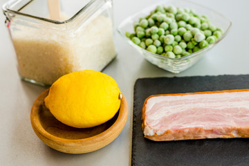Fresh ingredients on table at kitchen