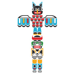American indian totem flat color illustration on white
