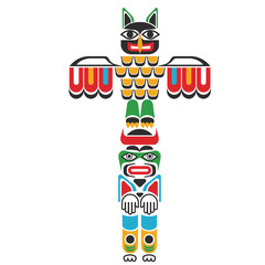 American indian totem flat color illustration on white