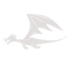 Obraz premium Medieval white dragon flat color illustration on white