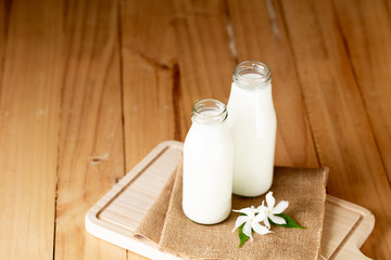 Obraz na płótnie Canvas Fresh milk two bottle glass
