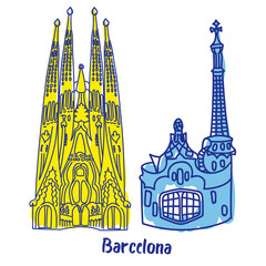 Fototapeta premium Barcelona buildings flat color illustration