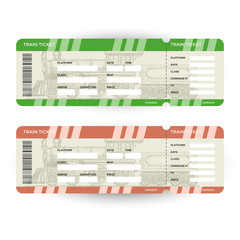 Train tickets. Travel concept. Isolated on white. Vector