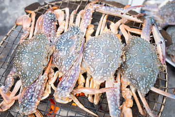 Grilled blue crabs on  charcoal