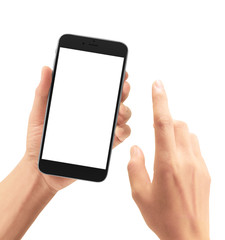 Hand holding smartphone device