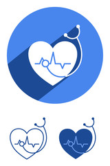 Fototapeta na wymiar Heart stethoscope flat icon set.