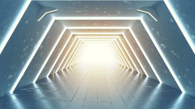 Futuristic tunnel with fluorescent lights