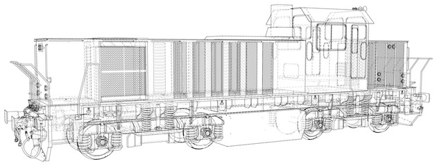 Train. EPS10 format. Vector created of 3d, Wire-frame.