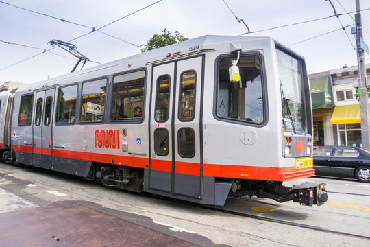 May 6, 2018 San Francisco / CA / USA - MUNI tramway transporting passengers around the city