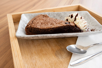 Brownie cake on a wooden table