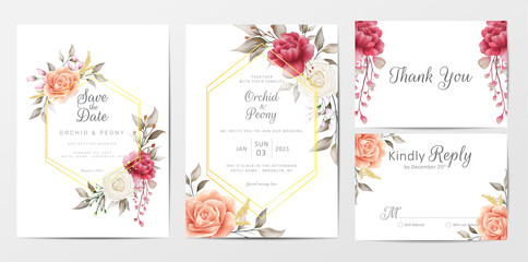 Fototapeta na wymiar Vintage floral wedding invitation cards template set