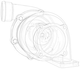 Isolated illustration of car turbocharger on white background. Illustration created of 3d.