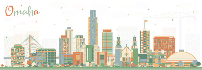 Omaha Nebraska City Skyline with Color Buildings. - obrazy, fototapety, plakaty