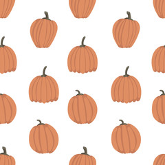 Seamless pattern with cartoon pumpkins.