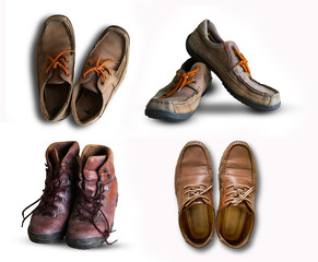 Old Brown leather shoes isolated