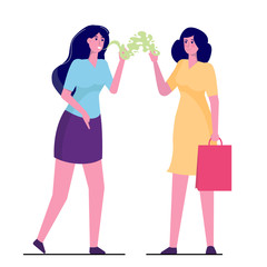 Woman noticing another woman has bad breath. Vector illustartion.