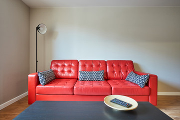 red sofa in bright living room