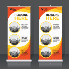Roll up banner design template, vertical, abstract background, pull up design, modern x-banner, rectangle size. 