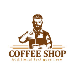 Coffee logo, vector coffee label badge or emblem on isolated white background, cafe