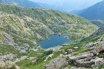 Fototapeta na wymiar High angle scenic view on Five lakes in Brenta Dolomites in Italy
