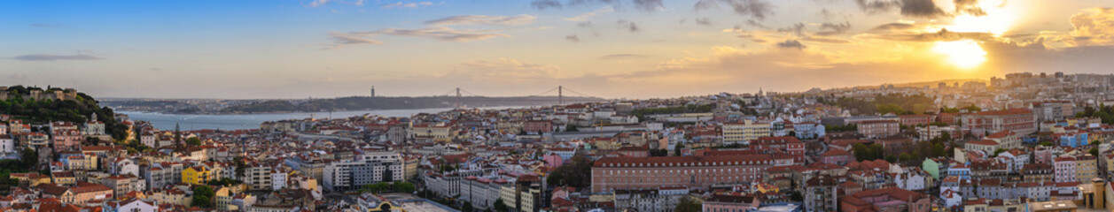Lisbon Portugal aerial view sunset panorama city skyline at Lisbon Baixa district © Noppasinw