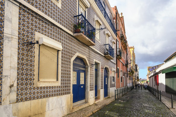 Fototapeta na wymiar Lisbon Portugal, city skyline of local street at Lisbon Baixa district