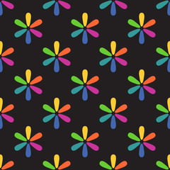 Black background colorful floral seamless pattern vector
