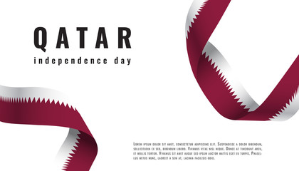 Qatar independence day celebration banner with ribbon