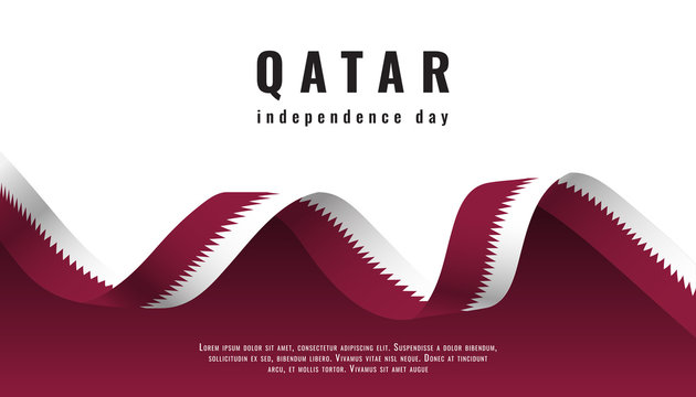 Qatar independence day celebration banner with ribbon