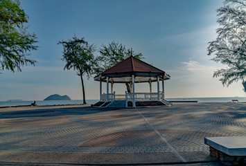 The seaside and blue sky in the morning with beautiful sunshine.