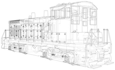 Locomotive machine technical wire-frame. EPS10 format. Vector created of 3d.