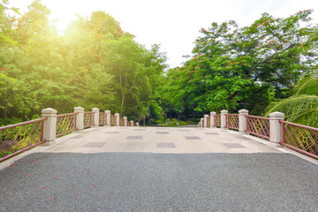 Bridge in the garden path surrounded by nature