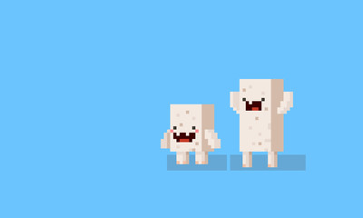 Pixel art cartoon cube monster characters.8bit. © Patinya_P_Ang