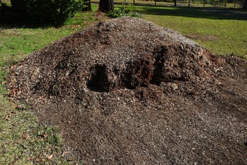 Mulch pile in a garden 
