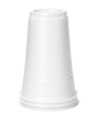 close up of plastic cup on white background