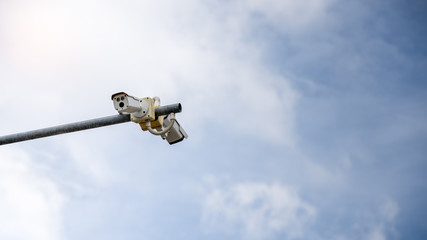 modern CCTV security camera and video Installed on the road inside the community