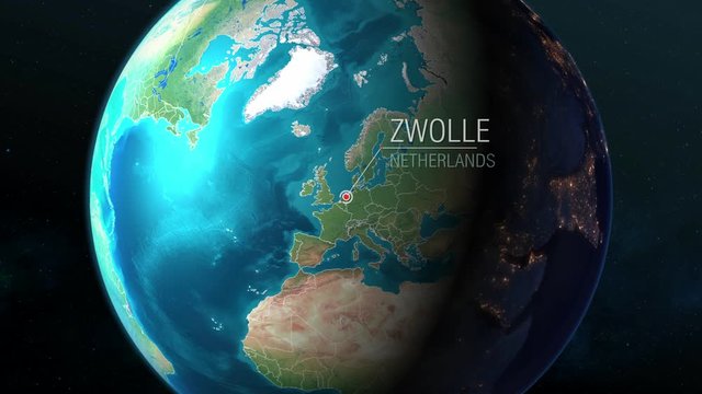 Netherlands - Zwolle - Zooming from space to earth
