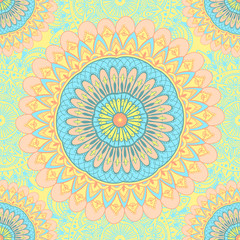 Seamless pattern tile with mandalas. Vintage decorative elements. Hand drawn background. Islam, Arabic, Indian, ottoman motifs. Perfect for printing on fabric or wrapping, surface textures, coloring