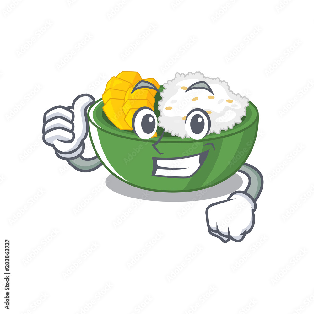 Poster Thumbs up mango sticky rice in cartoon plate