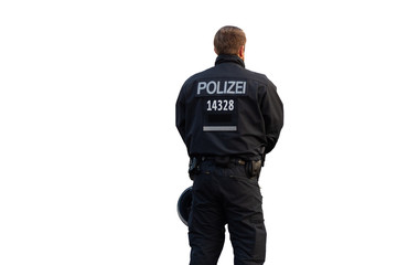 Fototapeta na wymiar Rear view of an isolated berlin policeman