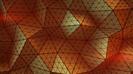 Orange triangulated shape with polygons 3D rendering