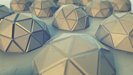 Polygonal metal objects abstract 3D render illustration