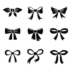 Vector illustrations of cartoon silhouette of bow icon set