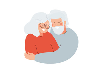 Elderly married couple embracing each other with love.