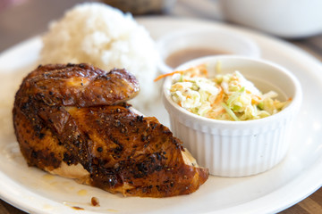 grilled chicken with rice and salad