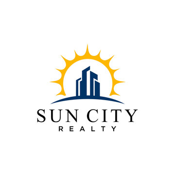 Illustration silhouette city with the sun always shine on it logo design