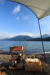 Fototapeta na wymiar 静岡県　本栖湖畔でキャンプ