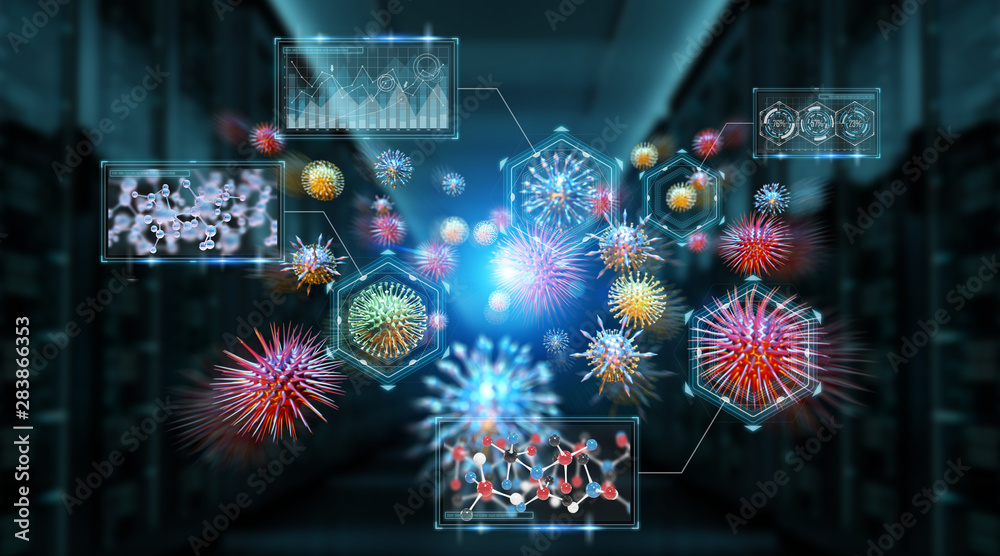 Poster bacteria microscopic close-up 3d rendering