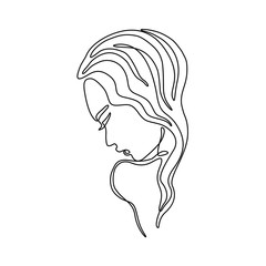 Girl profile continuous line drawing, woman abstract portrait, single line on a white background, isolated vector illustration. Tattoo and logo design for a spa or beauty salon.